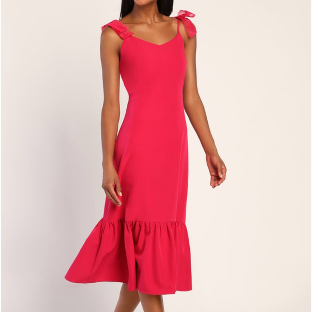 What A Gift Hot Pink Bow Strap Midi Dress